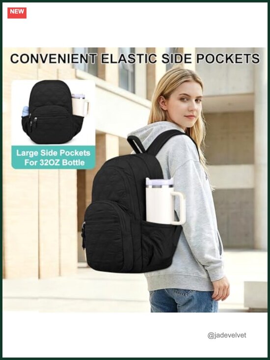 Quilted 15.6 Inch Laptop Backpack Water Resistant Lightweight Travel Daypack main image 4